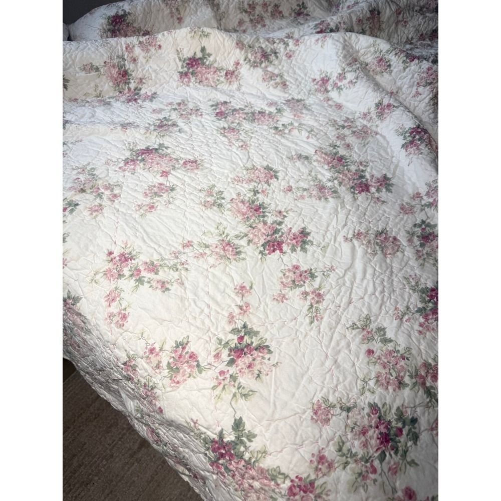 VTG Simply Shabby Chic Pink Floral Rose Cotton King Quilt Laura Ashley cottagec
